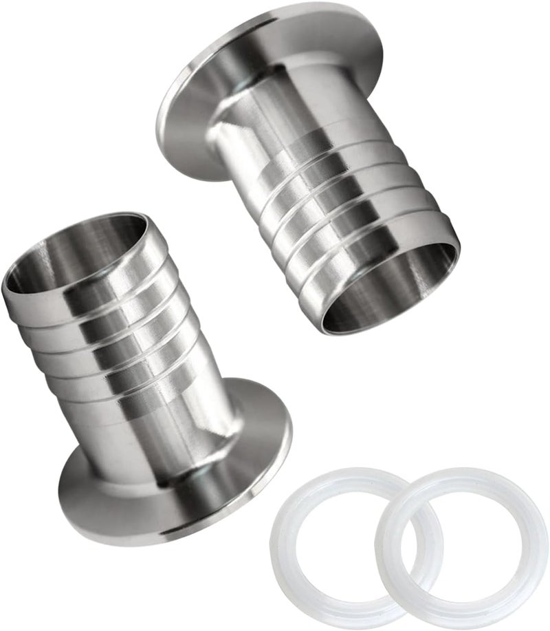 Fitvell Sanitary Fitting 1.5" Tri Clamp to 1.5" Hose Barb Fitting 304 Stainless Steel Sanitary Hose Pipe Adapter Connector (pack of 2) - Image 1